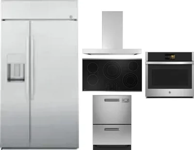 5 Piece Package Includes Refrigerator, Cooktop, Wall Oven, Hood And Dishwasher